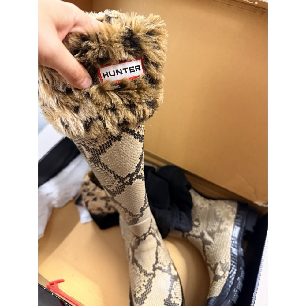 Hunter Carnaby Snake Tall Rain Boots Snake Print Faux Fur Cuff Women Size 8 - Picture 10 of 13